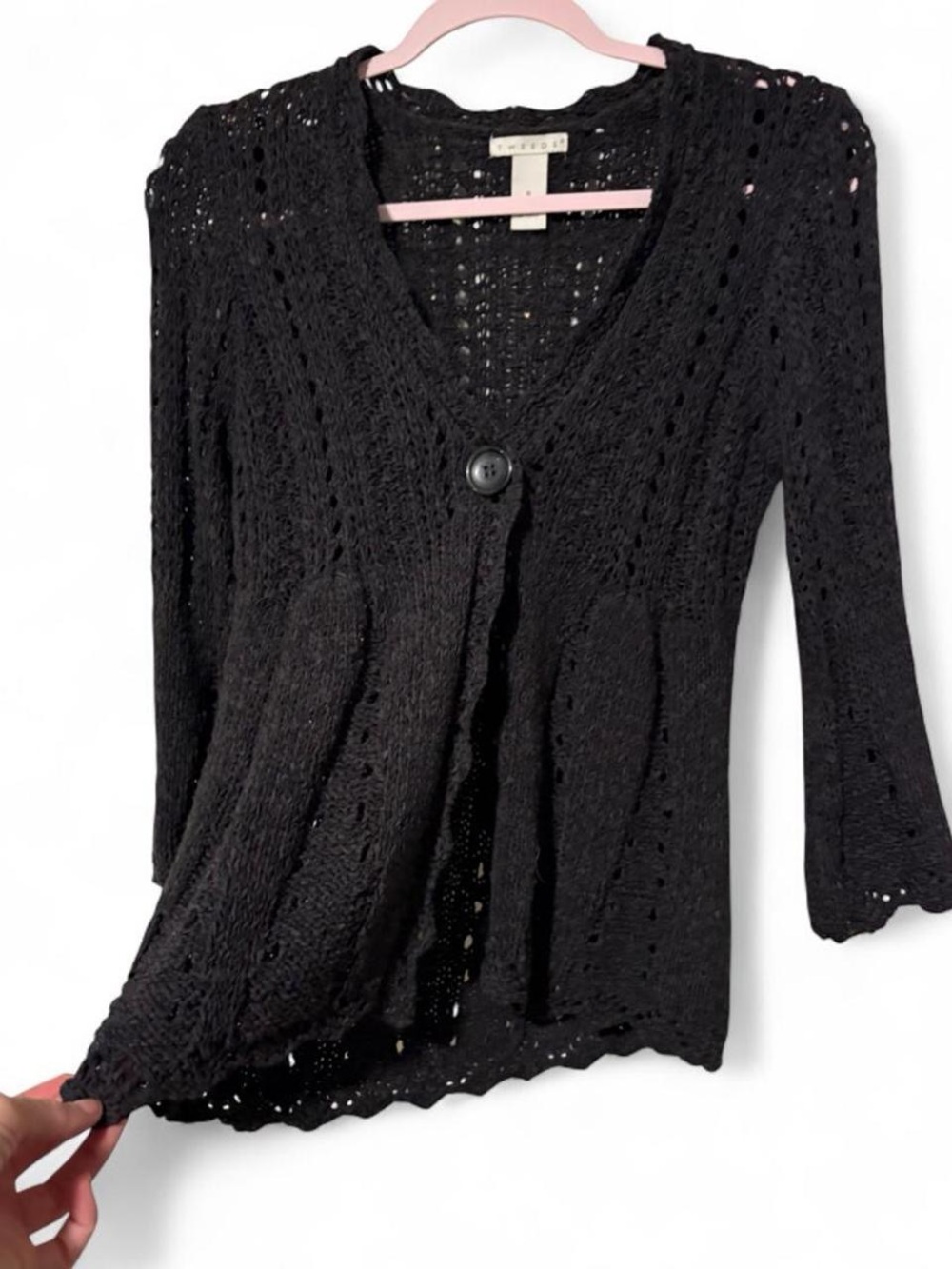 Vintage Cute Tweeds wool blend knit grey cardigan open front size small